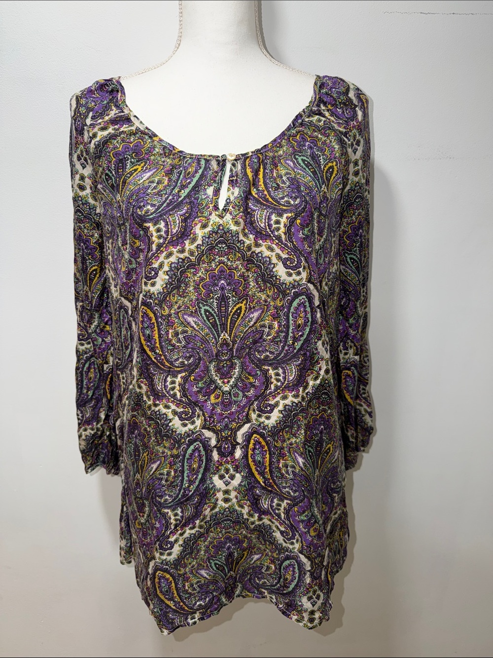 J.Crew Womens 100% Silk Paisley Colorful Blouse Size Small Keyhole Artsy Top